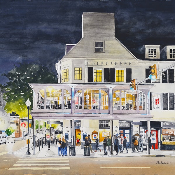 The Corner Room, Penn State. Matted watercolor print