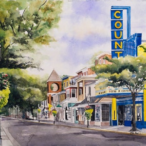 County Theater Doylestown PA, Matted watercolor print