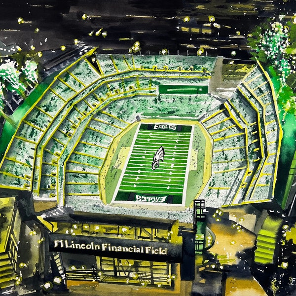 The Linc Painting. Watercolor Print Lincoln Financial Field. Philadelphia Eagles Stadium Art