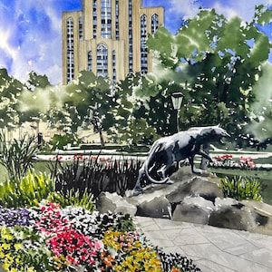 Pitt University of Pittsburgh Matted watercolor print, wall art painting