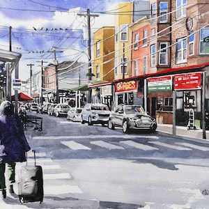 Philadelphia Italian Market painting. Philly matted watercolor print