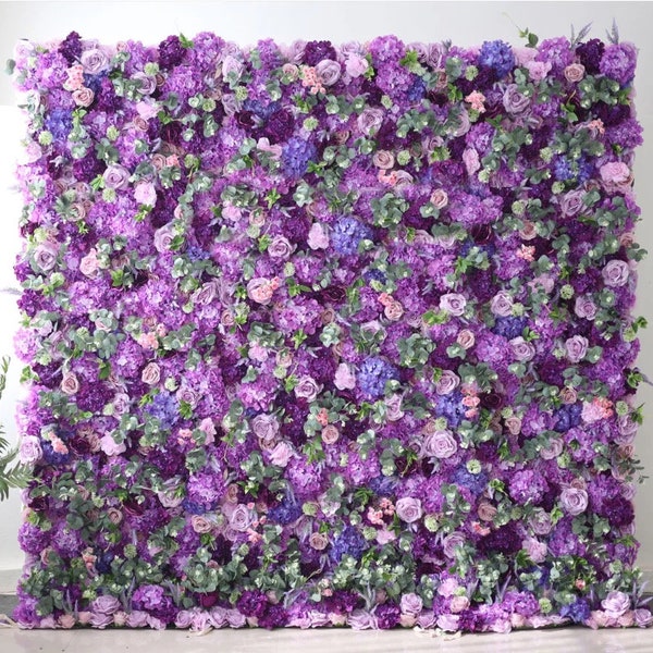 Lush Purple Floral Backdrop - Romantic Wedding Flower Wall - Artificial Hydrangea and Rose Photo Background