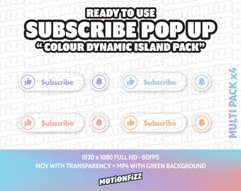 Pop-up d'abonnement animé - Dynamic Island Color Pack | Participation aux réseaux sociaux | Youtube, Instagram, Facebook, Tiktok, Vidéo, Bobine, Flux