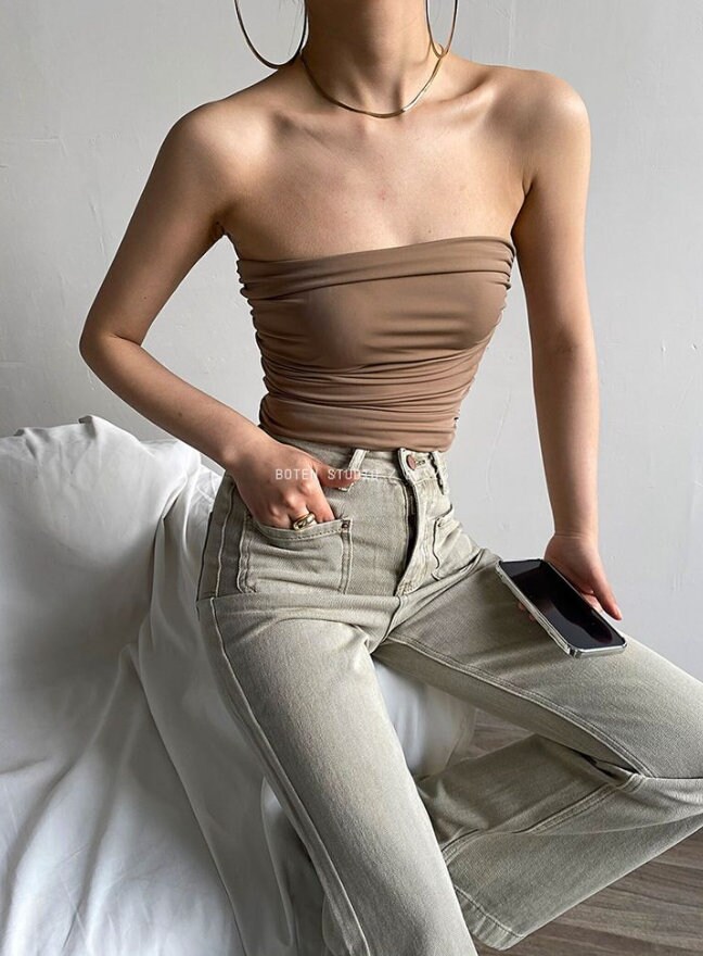 Stretchy Tube Top, Summer Crop Tops, Minimalistic Wardrobe, Neutral