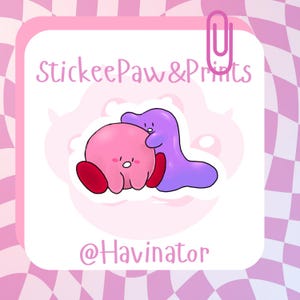 Kirby and Ditto - Pokemon - Laminated Sticker for Laptop, Journaling, Phone Case, Water Bottle, and more