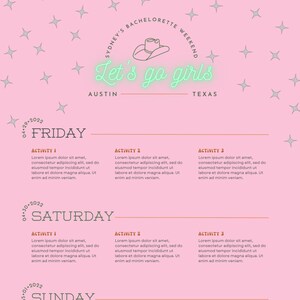 Lets Go Girls Bachelorette Itinerary - Instant Download Template