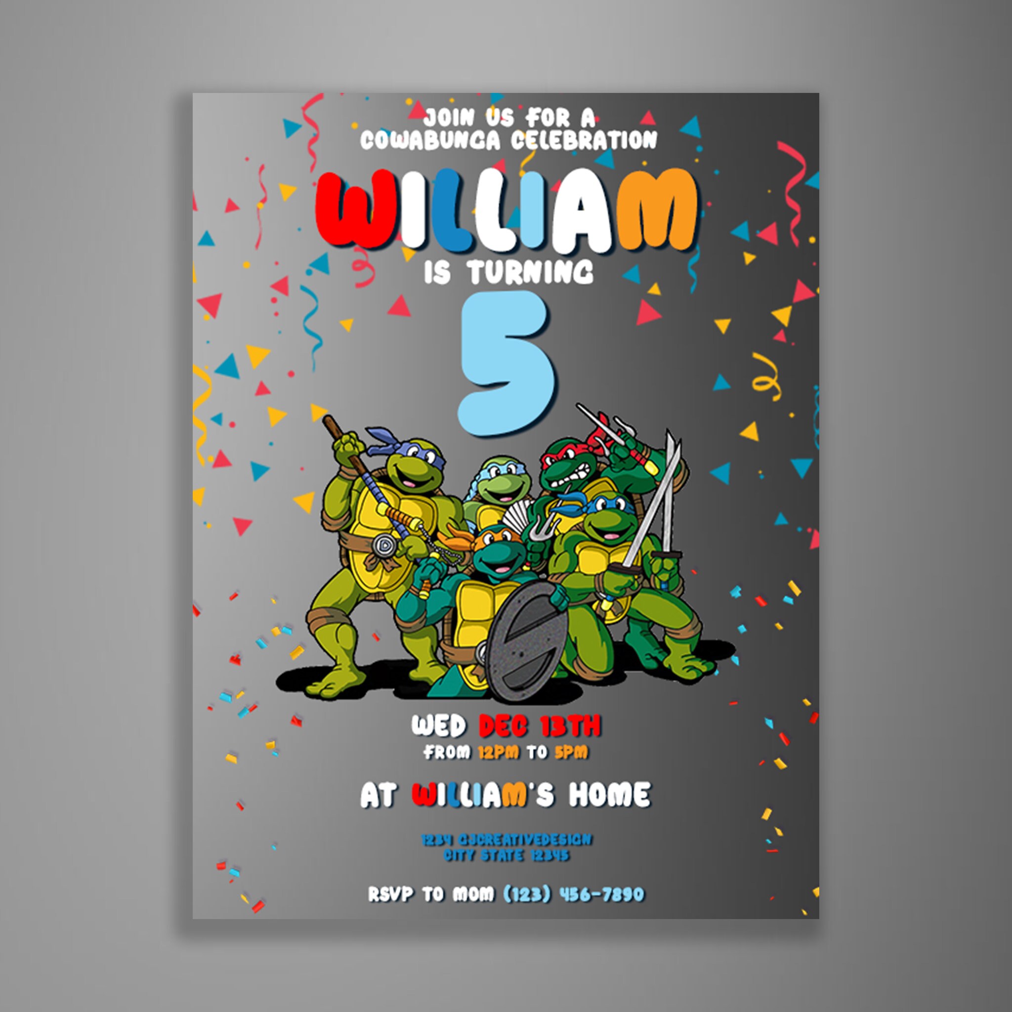 Printable Teenage Mutant Ninja Turtles Birthday Invitation Kids Themed TMNT Birthday Invite - Etsy
