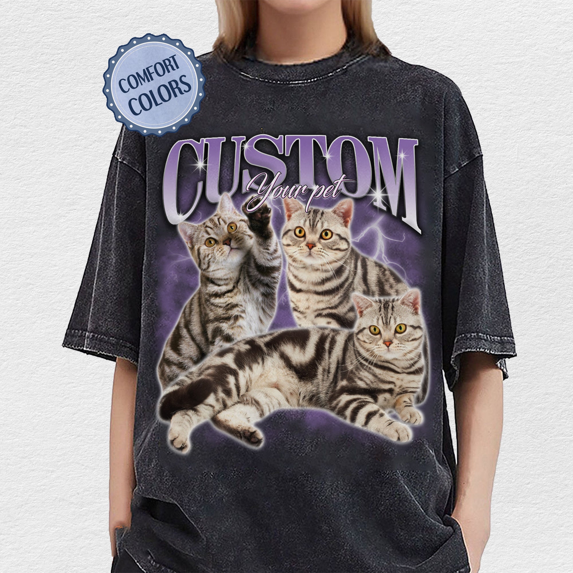 Discover Pet Custom Vintage Washed Shirt, Custom Cat Comfort Colors T-Shirt, Dog Bootleg Retro 90's Tee, Custom Pet Photo, Pet Lovers