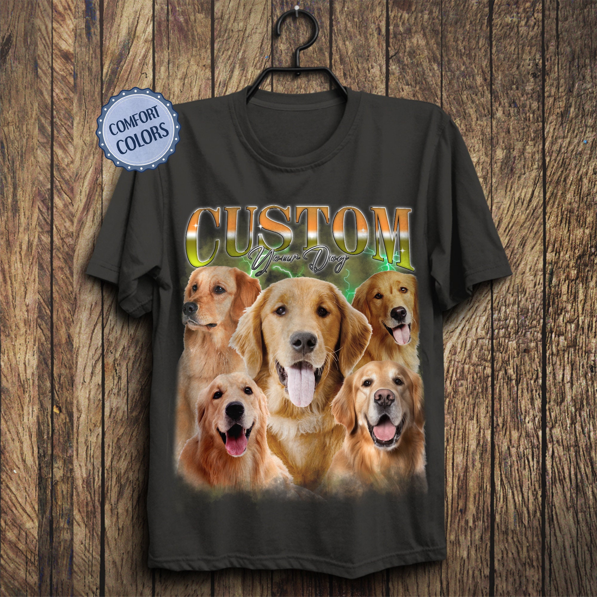 Discover Pet Custom Vintage Washed Shirt, Custom Dog T-Shirt, Dog Bootleg Retro 90's Tee, Custom Pet Photo, Customized Shirt With Dog, Pet Lovers