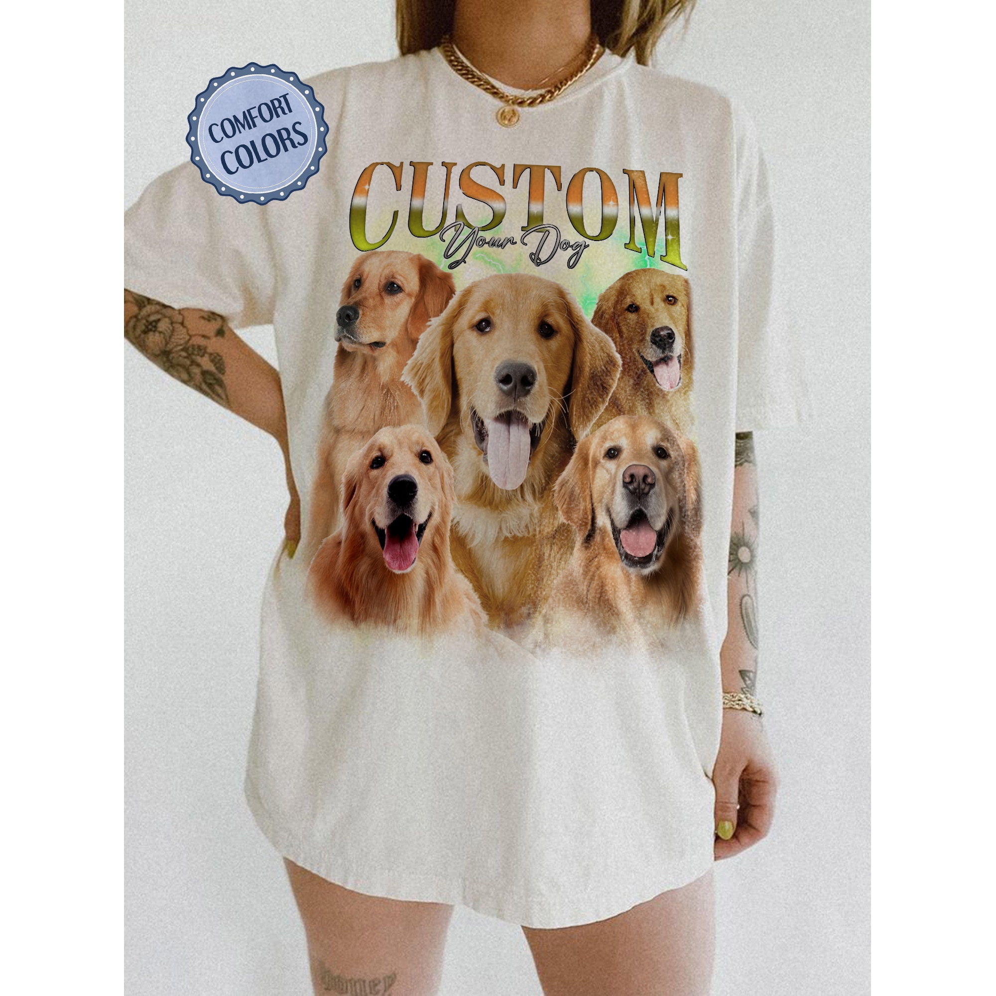 Discover Pet Custom Vintage Washed Shirt, Custom Dog T-Shirt, Dog Bootleg Retro 90's Tee, Custom Pet Photo, Customized Shirt With Dog, Pet Lovers
