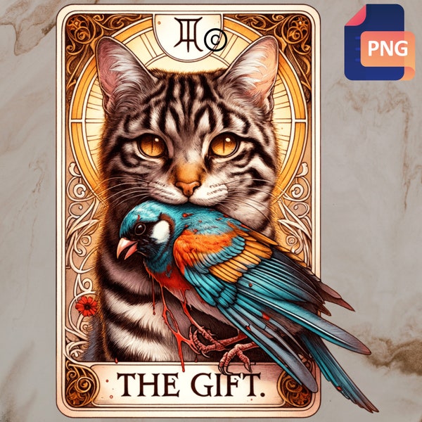 Cat and Bird Tarot Card PNG, Sarcastic Cat Funny Quote Sublimation Design, Colorful Witchy Tarot T-Shirt Mug PNG File, Digital Download