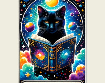 The Reader Tarot Card PNG, Reading CAT Sublimation Design, Book Lover Booktrovert Cat Tarot T-shirt Mug PNG File, Digital Download