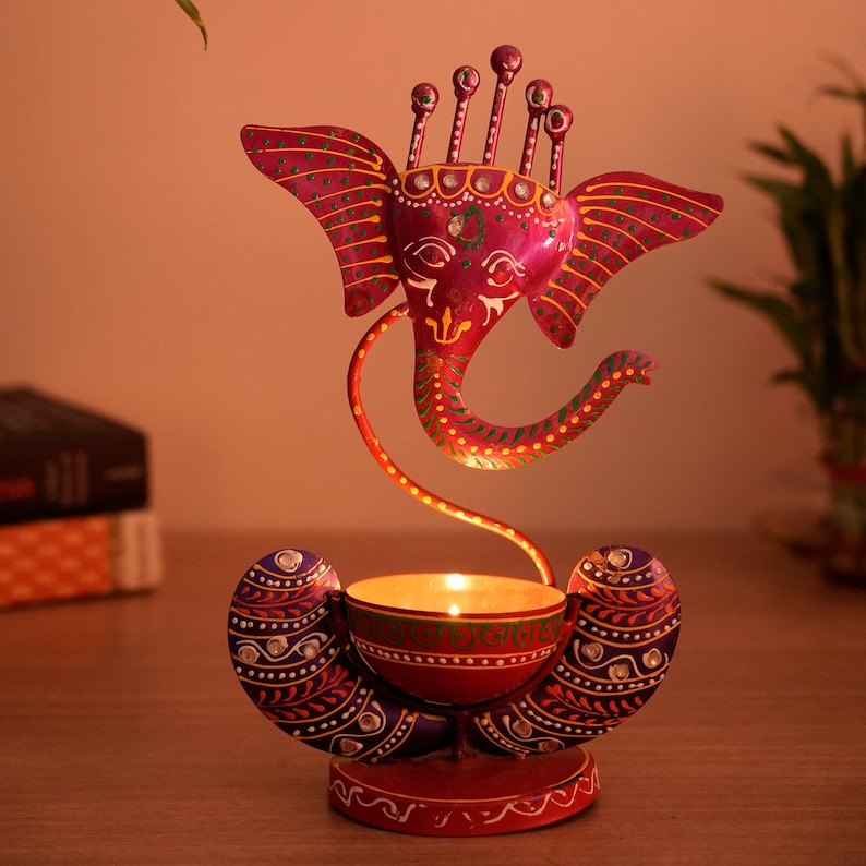 Ganesha candle tea light holder, metallic Ganesha aroma diffuser image 1