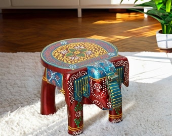 Tabouret en bois sculpté éléphant Design floral chaise éléphant, meubles éléphant décoratifs, tabouret sculpture éléphant fabriqué à la main