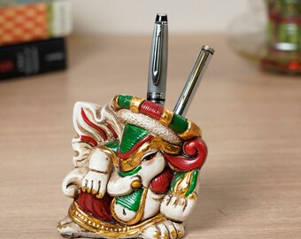 Sitting Ganesha pen stand, polyresin pen organiser, pencil holder, Desk accessory, Indian Deity Ganesha Desk Decor