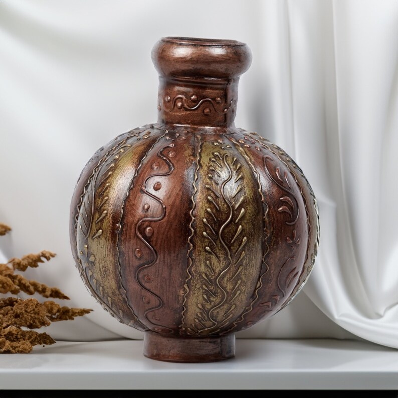 Handmade flower vase bronze finish rustic look Indian decor vintage metal flower pot Handcrafted floral centerpiece image 4