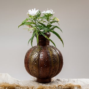 Handmade flower vase bronze finish rustic look Indian decor vintage metal flower pot Handcrafted floral centerpiece image 2