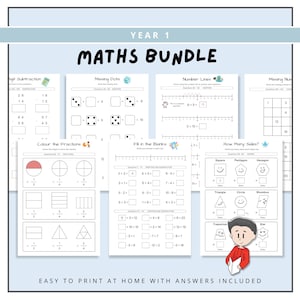 Jahr 1 Mathe-Bundle, Arbeitsblätter für die erste Klasse, Mathe lernen, Advent und Substrahieren, Kinder druckbare Aktivitäten, Lehrerressourcen