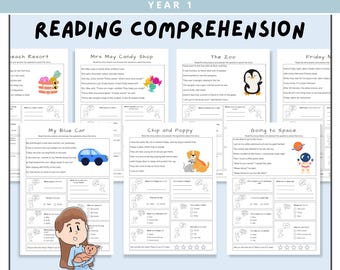 Year 1 Reading Comprehension Bundle, English Grade 1 Literacy Worksheets, Printable Teacher Resources, Kids Educational Reading Passages