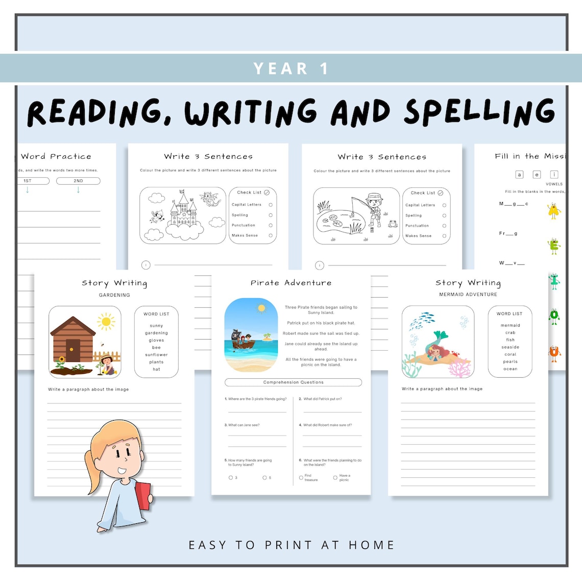 Reading Writing & Spelling Bundle, Year 1 Literacy Worksheets Pack ...