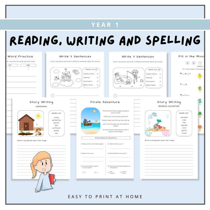 Reading Writing & Spelling Bundle, Year 1 Literacy Worksheets Pack ...