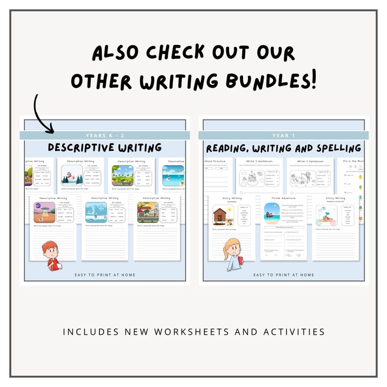 Imaginative Writing Bundle Worksheets, Grades K-2, Kindergarten Curriculum, Creative Writing, Printable Workbooks, Homeschool Activities image 7