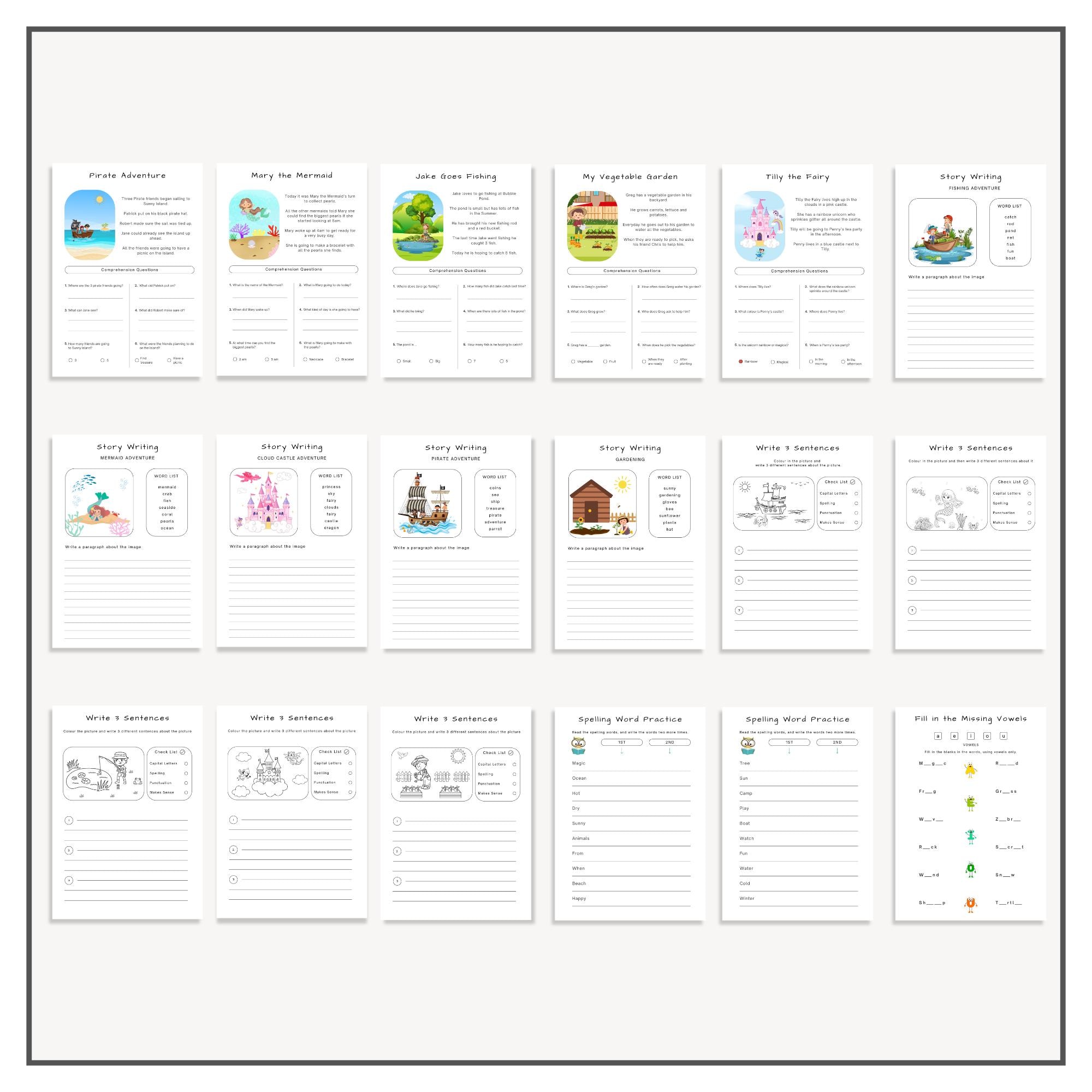 Reading Writing & Spelling Bundle, Year 1 Literacy Worksheets Pack ...