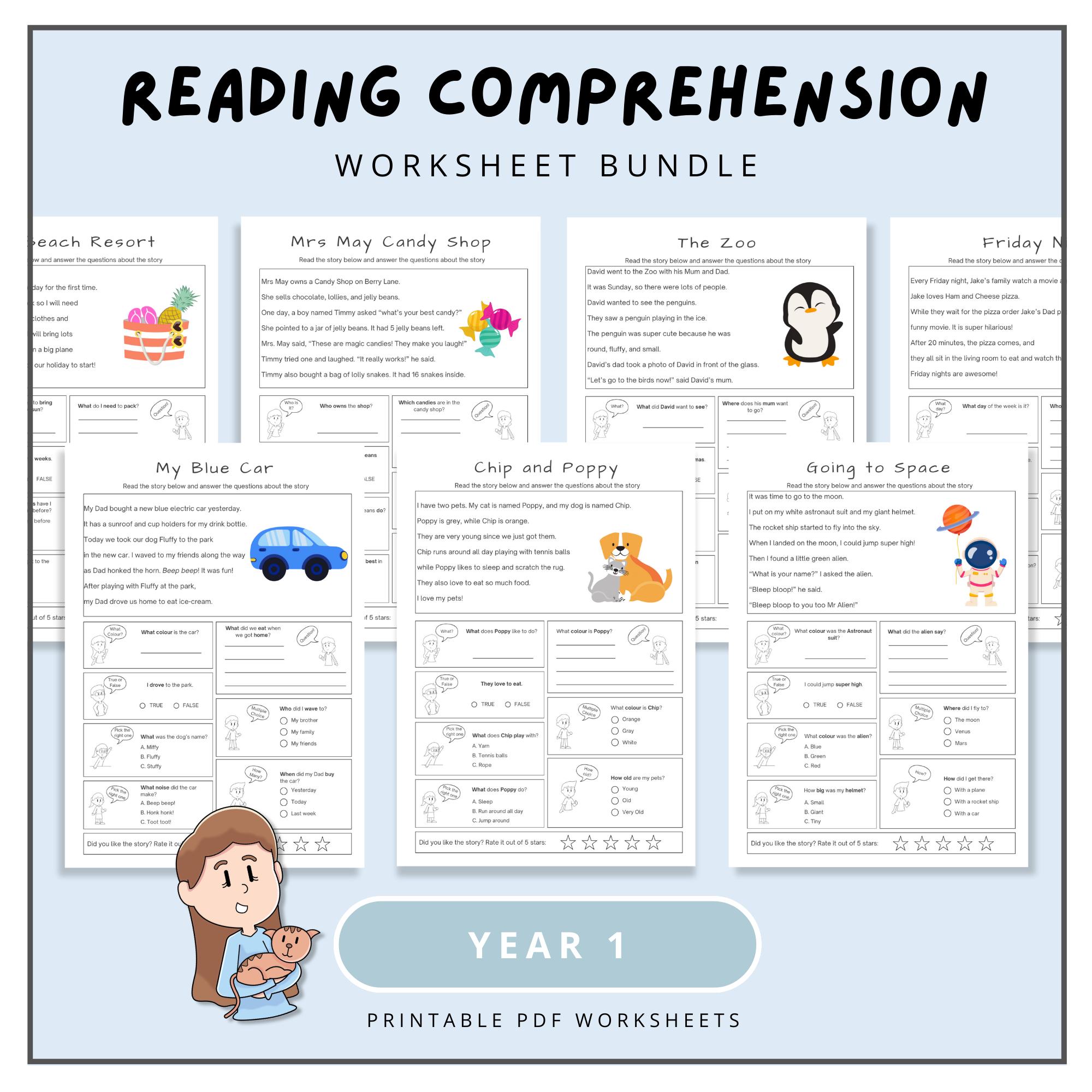 Year 1 Reading Comprehension Bundle, English Grade 1 Literacy ...