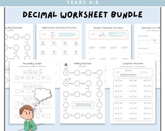 Decimals Worksheet Bundle: Year 5 Maths, Fractions, Division (PDF Download A4/US Letter