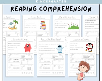 Kindergarten Reading Comprehension Bundle, Grade K Literacy Worksheets, Kids Educational Reading Passages, Printable Teacher Resources