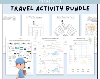Kinderreiseaktivitätsbündel, Reise-Ausdrucke, Familienreisen, Kinderreisespiele, Road Trip-Puzzle, lustige Urlaubsaktivitäten, Flugzeugpaket