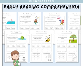 Reading Comprehension for Kindergarten, Early Reading Passages, Reading Fluency Worksheets, Kids English Bundle, Printable Teacher Resources