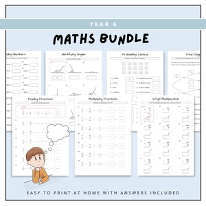 Year 6 Maths Bundle, Grade 6 Curriculum, Learning Maths, Fractions and Multiplication Worksheets, Printable Workbooks, Homeschool Activities