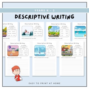 Kids Descriptive Writing Worksheets, Grade 1 Literacy Writing, Creative Writing, English Story Setting, Elementary, Primary School Activity