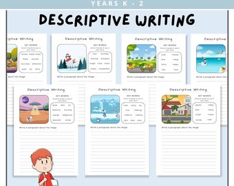 Kids Descriptive Writing Worksheets, Grade 1 Literacy Writing, Creative Writing, English Story Setting, Elementary, Primary School Activity
