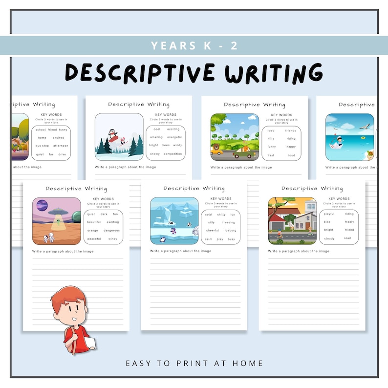 Kids Descriptive Writing Worksheets, Grade 1 Literacy Writing, Creative Writing, English Story Setting, Elementary, Primary School Activity image 1