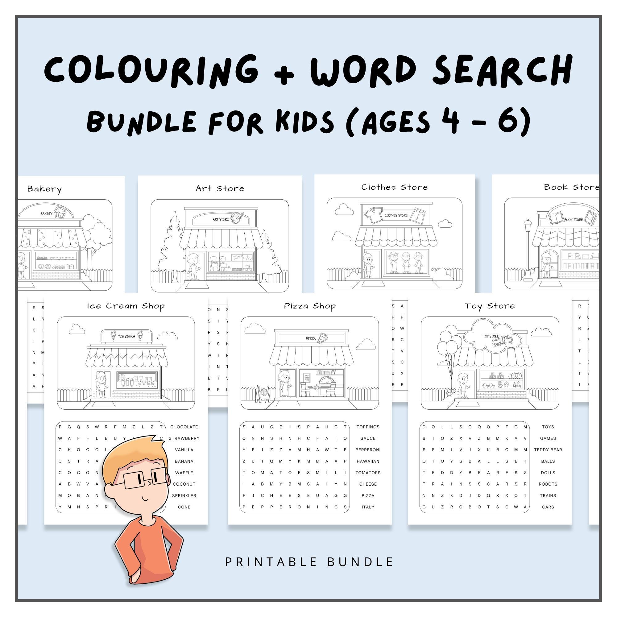 Kids Colouring & Word Search Bundle, Printable Kids Word Search, Kids ...