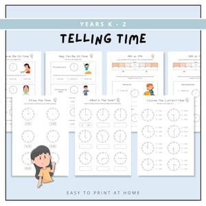 Telling Time Worksheet, Learn to Tell Time, Kindergarten and 1st Grade, Easy Printable Kids Activities, Learning Maths, Teacher Resources