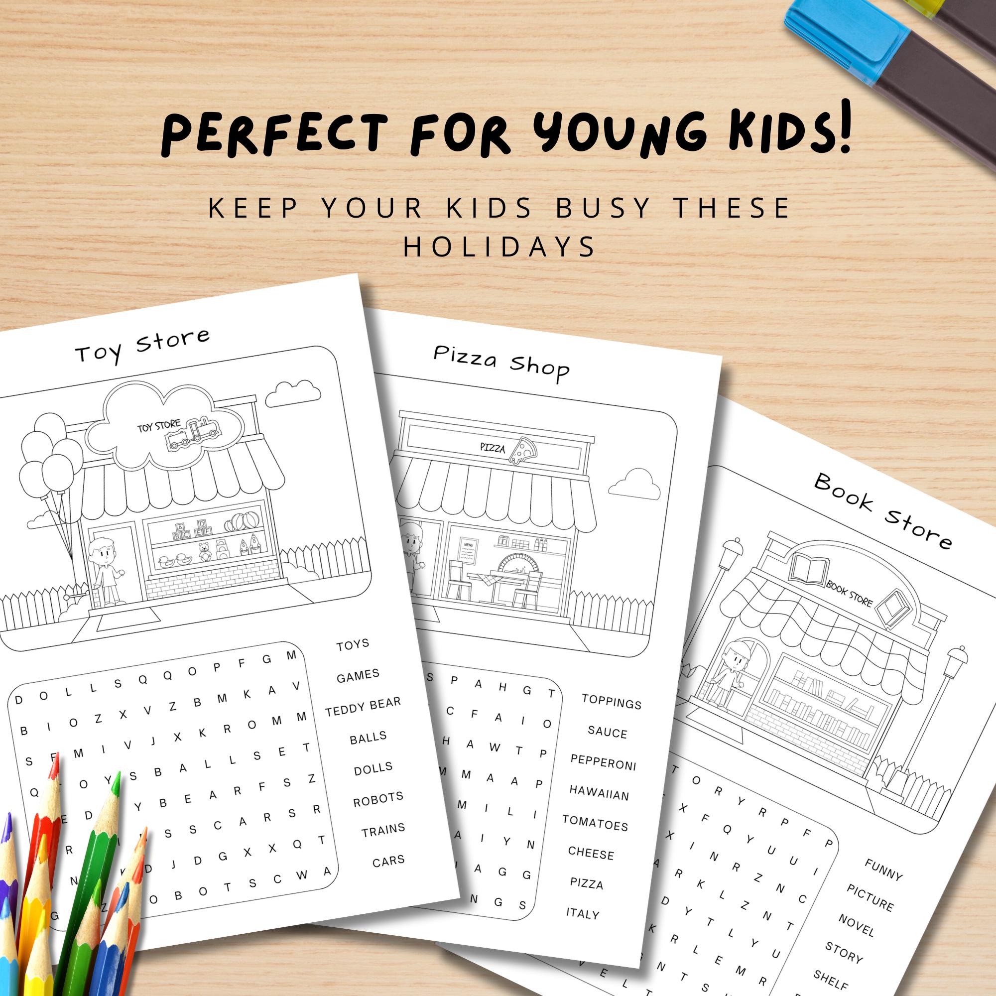 Kids Colouring &amp; Word Search Bundle, Printable Kids Word Search, Kids ...