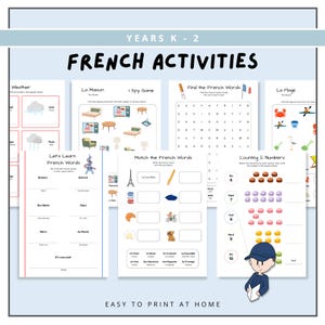 Actividades de francés para niños, hojas de trabajo imprimibles para niños, paquete de actividades imprimibles en francés, paquete de libros de trabajo en francés, recursos para docentes