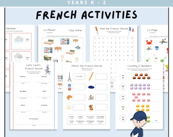 French Activities for Kids, Printable Kids Worksheets, French Printable Activity Pack, French Workbook Bundle, Teacher Resources