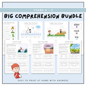 Big Reading Comprehension Bundle, School Curriculum, Years K - 2 Educational Reading Pack, Printable Workbooks, Homeschool Activities