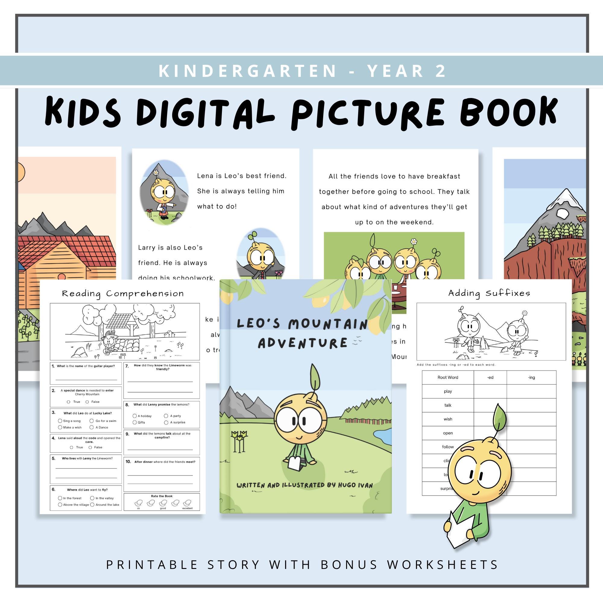Kindergarten Digital Picture Book, Grade 1 Reading Comprehension Bundle, Kids Literacy Worksheets, Writing Activities, Teacher Resources
