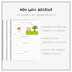 Imaginative Writing Bundle Worksheets, Grades K-2, Kindergarten Curriculum, Creative Writing, Printable Workbooks, Homeschool Activities image 2