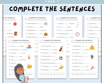 Year 1 Complete the Sentences Bundle, Grade 1 Literacy Worksheets, Printable Teacher Resources, Kids Educational Learning, Writing Practice