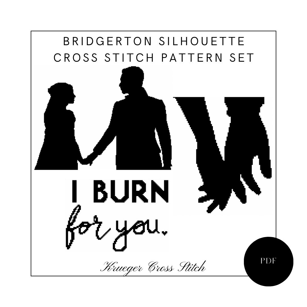 Silhouetten Bridgerton Cross Stitch patroon Set | Daphne en Simon Victoriaanse tijdperk kruissteek | 3 silhouetpatronen Blackwork