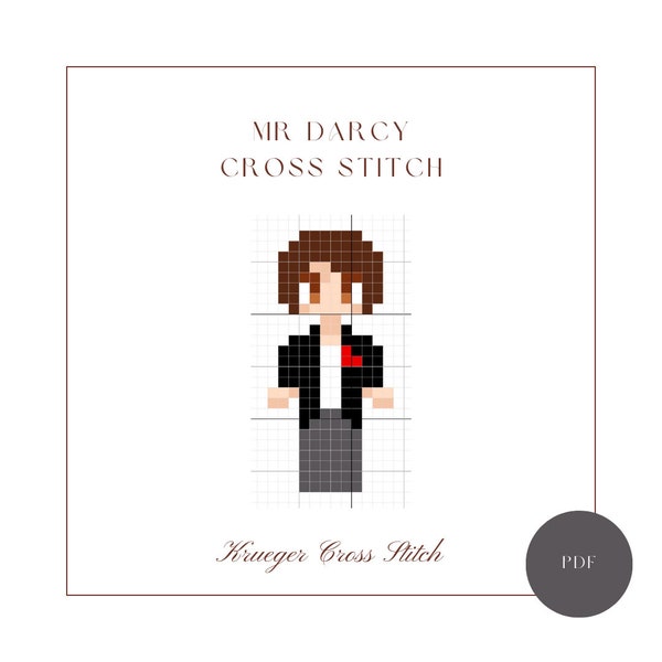 Pride and Prejudice Mr Darcy Simple Cross Stitch PDF Pattern | Stardew Valley style figure | Victorian Era Cross Stitch