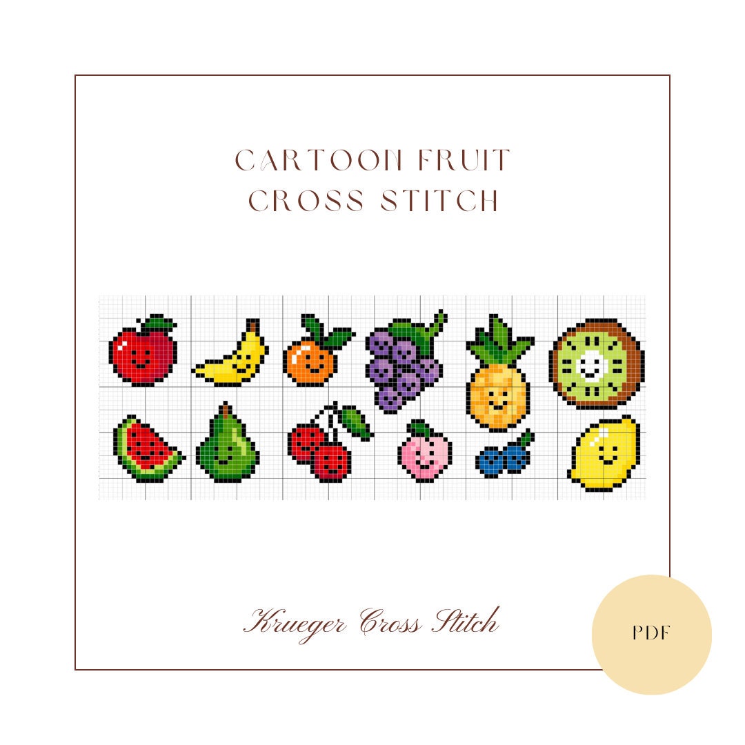 激レア90's m.c.A.T FRUITS USA S.Stitch　フェード Cartoon Fruit Cross Stitch Pattern PDF | Easy Beginner Cross