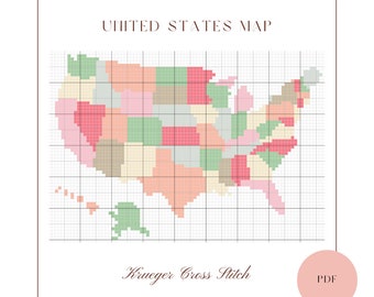 Padrão de ponto cruz do mapa dos EUA: bordado simples para iniciantes (download em PDF)
