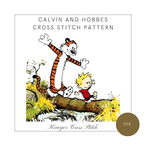 Calvin and Hobbes Cross Stitch Pattern PDF | Calvin & Hobbes Tree Bridge | Funny Cartoon Comic Book Comic Strip Cross Stitch Pattern